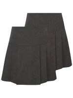 Girls Grey Plus Fit Pleated School Skirt 2 Pack